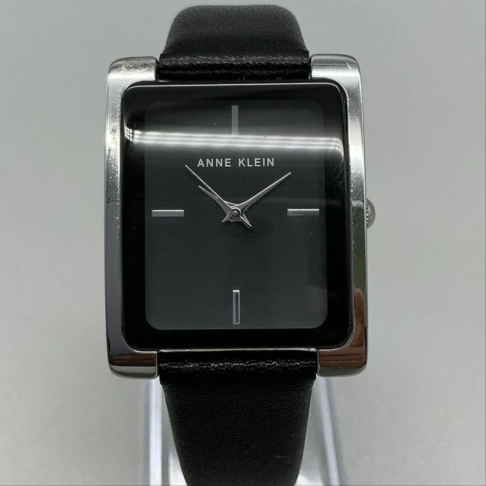 Anne Klein AK/2707 PC21J Womens Watch 28mm Black Dial Black Leather New Battery